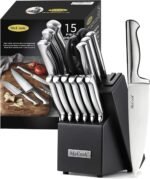 McCook Knife Sets,German Stainless Steel Knife Block Sets with Built-in Sharpener, 15 Piece Chef Knife and More, Razor Sharp, Restaurant Grade, Anti-Rust, Elegant Box for Gift - Image 11