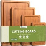 3-Piece Set Bamboo Cutting Board for Kitchen - Crack-Resistant Wood Chopping Boards with Deep Juice Grooves, Pre-Oiled Butcher Block for Meat, Vegetables & Cheese, Carbonized - Image 2