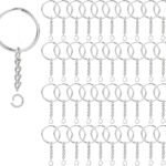 KANSPHY 100 Pack Key Ring with Chain and Open Jump,1 inch Split Round Keychain Rings Bulk for Craft Making Jewelry