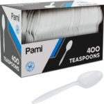 PAMI 400-Pack Medium Weight Disposable Plastic Teaspoons, Bulk Utensils for Parties, Weddings, Catering, Plastic Forks in Bulk Available (Teaspoons White)
