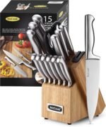 McCook Knife Sets,German Stainless Steel Knife Block Sets with Built-in Sharpener, 15 Piece Chef Knife and More, Razor Sharp, Restaurant Grade, Anti-Rust, Elegant Box for Gift - Image 6
