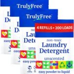Truly Free Natural Laundry Detergent for Sensitive Skin | Eco Friendly, Plant Based, Baby Clothes Safe | Clean & Easy Powder to Liquid, 1 Empty Reusable Jug + 1 Fill Pack | Signature Scent, 50 Loads