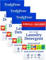 Truly Free Natural Laundry Detergent for Sensitive Skin | Eco Friendly, Plant Based, Baby Clothes Safe | Clean & Easy Powder to Liquid, 1 Empty Reusable Jug + 1 Fill Pack | Signature Scent, 50 Loads