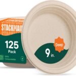 100% Compostable Paper Plates, Heavy Duty Disposable Plates [125-Pack] 9 Inch Plates - Eco-Friendly, Biodegradable Sugarcane Bagasse, Natural Unbleached Brown 9" Dinner Paper Plate Disposable