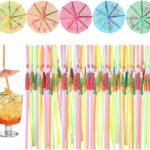 500pcs Umbrella Drink Straws Colorful Cocktail Straws with Mini Umbrellas Parasol Drinking Straw for Hawaiian/Birthday/Pool Party Decorations, 9.45 Inch Assorted Colors