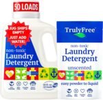 Truly Free Natural Laundry Detergent for Sensitive Skin | Eco Friendly, Plant Based, Baby Clothes Safe | Clean & Easy Powder to Liquid, 1 Empty Reusable Jug + 1 Fill Pack | Signature Scent, 50 Loads - Image 7
