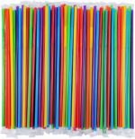 SONGNASS 100PCS Flexible Plastic Straws, Colorful Disposable Bendy Party Fancy Straws12.8inch Extra Long Straws Party Decorations - Image 2