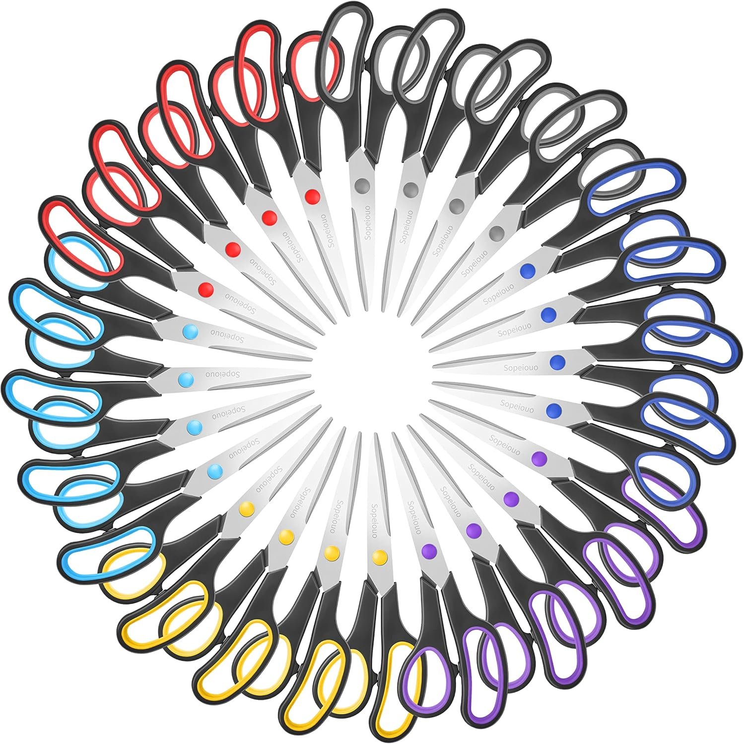 81N1P431W6L._AC_SL1500_.jpg Scissors Set of 6-Pack, 8" Scissors All Purpose Comfort-Grip Handles, Sharp Scissor for Office Home School Craft Sewing Fabric Supplies, High/Middle School Student Teacher, Right/Left Hand - Image 1