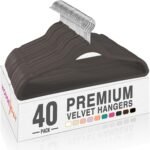 HOUSE DAY Black Velvet Hangers 60 Pack, Non Slip Clothes Felt Hanger Heavy Duty for Coat, Premium Slim Space Saving Suit Hangers for Closet Organizer, 360° Rotating Silver Hook - Image 20