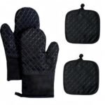 Oven Mitts and Pan Racks 4-Piece Set, Extended Kitchen Oven Mitts and Pan Racks, Heat Resistant 500 °F, Silicone Non-Slip Surface for Baking and Cooking (Black) - Image 3
