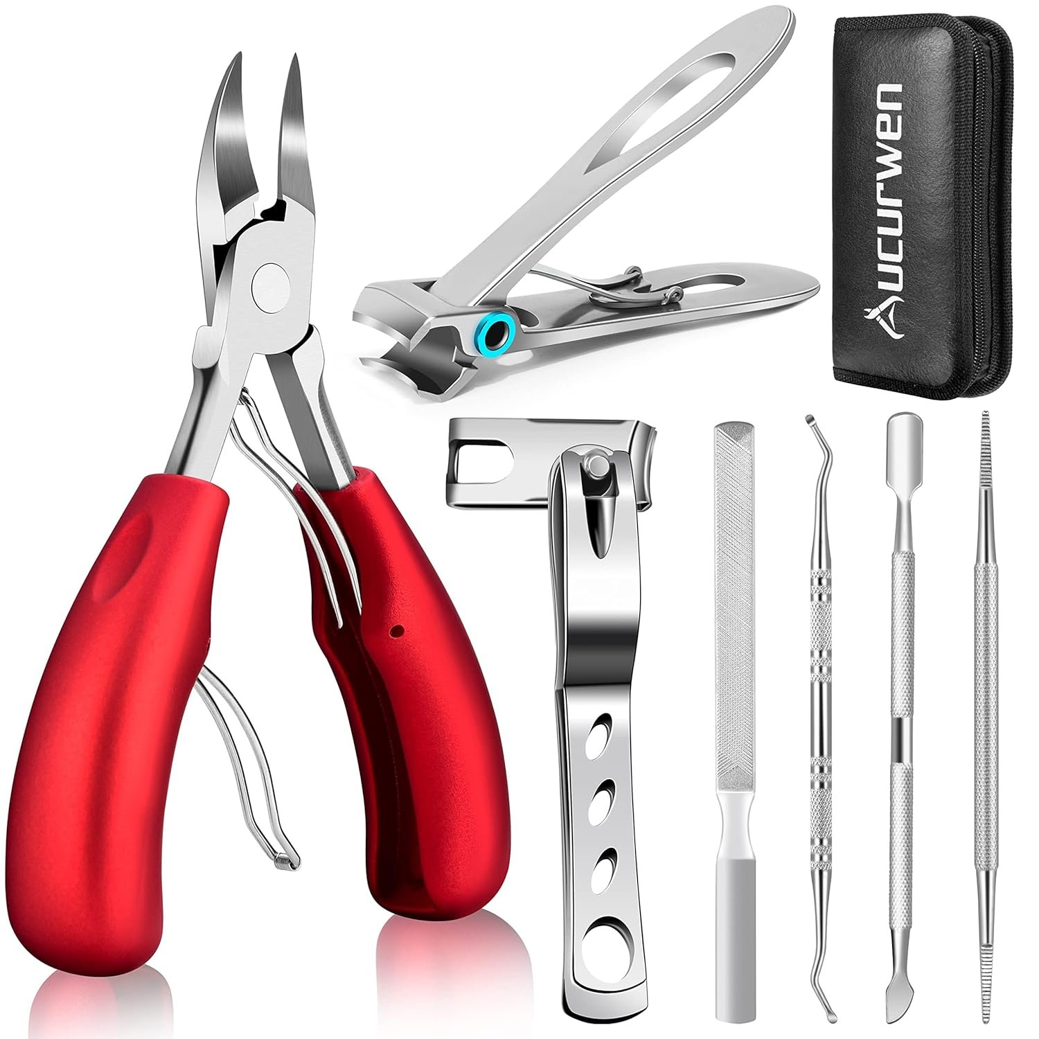 81WCAWzZIuL._SL1500_.jpg Toenail Clippers for Seniors Thick Toenails, Aucurwen Heavy Duty Toe Nail Clippers Adult Thick Nails Long Handle, Large Toenail Clippers for Thick Nails 7Pcs - Image 1