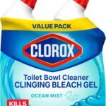 Clorox Toilet Bowl Cleaner Clinging Bleach Gel, Kills 99.9% of Bacteria and Viruses, Ocean Mist, 24 Fl Oz, Pack of 2