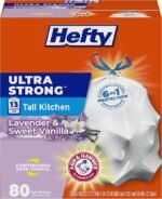 Hefty Ultra Strong 13 Gallon Trash Bags, Tall Kitchen Trash Bags 13 Gallon Size, Drawstring Closure, Continuous Odor Control, White, Lavender and Sweet Vanilla Scent, 80 Bags - Image 7