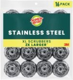 Scotch-Brite Stainless Steel Scrubbers, Scouring Pads for Cleaning Tough Baked-On Messes, Metal Scrubbers for Cleaning Dishes, 3 Scrub Pads