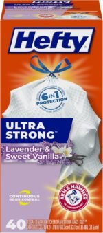 Hefty Ultra Strong 13 Gallon Trash Bags, Tall Kitchen Trash Bags 13 Gallon Size, Drawstring Closure, Continuous Odor Control, White, Lavender and Sweet Vanilla Scent, 80 Bags