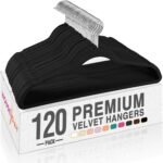 HOUSE DAY Black Velvet Hangers 60 Pack, Non Slip Clothes Felt Hanger Heavy Duty for Coat, Premium Slim Space Saving Suit Hangers for Closet Organizer, 360° Rotating Silver Hook - Image 14