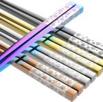 FOFAYU 5 Pairs Metal Chopsticks Reusable 18/8 stainless steel Chopsticks Japanese Style Dishwasher Safe Lightweight Non-Slip Chop Sticks 9 1/4 Inches Present Set - Image 6