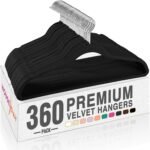 HOUSE DAY Black Velvet Hangers 60 Pack, Non Slip Clothes Felt Hanger Heavy Duty for Coat, Premium Slim Space Saving Suit Hangers for Closet Organizer, 360° Rotating Silver Hook - Image 12