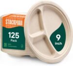 100% Compostable Paper Plates, Heavy Duty Disposable Plates [125-Pack] 9 Inch Plates - Eco-Friendly, Biodegradable Sugarcane Bagasse, Natural Unbleached Brown 9" Dinner Paper Plate Disposable - Image 2