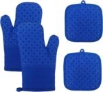 Oven Mitts and Pan Racks 4-Piece Set, Extended Kitchen Oven Mitts and Pan Racks, Heat Resistant 500 °F, Silicone Non-Slip Surface for Baking and Cooking (Black) - Image 2