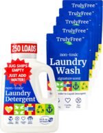Truly Free Natural Laundry Detergent for Sensitive Skin | Eco Friendly, Plant Based, Baby Clothes Safe | Clean & Easy Powder to Liquid, 1 Empty Reusable Jug + 1 Fill Pack | Signature Scent, 50 Loads - Image 3