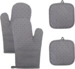 Oven Mitts and Pan Racks 4-Piece Set, Extended Kitchen Oven Mitts and Pan Racks, Heat Resistant 500 °F, Silicone Non-Slip Surface for Baking and Cooking (Black)