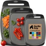 GORILLA GRIP BPA-Free Reversible Kitchen Cutting Board Set of 3, US Designed, Nonporous, Juice Grooves Catch Liquid, Slip Resistant Border, Dishwasher Safe, Durable Large Food Chopping Boards, Black - Image 5