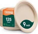 100% Compostable Paper Plates, Heavy Duty Disposable Plates [125-Pack] 9 Inch Plates - Eco-Friendly, Biodegradable Sugarcane Bagasse, Natural Unbleached Brown 9" Dinner Paper Plate Disposable - Image 3
