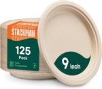 100% Compostable Paper Plates, Heavy Duty Disposable Plates [125-Pack] 9 Inch Plates - Eco-Friendly, Biodegradable Sugarcane Bagasse, Natural Unbleached Brown 9" Dinner Paper Plate Disposable - Image 4